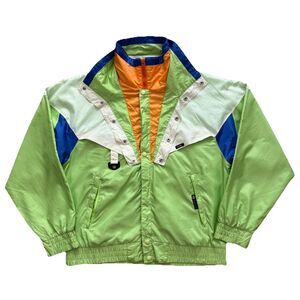 Vintage 90s Tecna Neon Ski Jacket Windbreaker Mens M Colorblock Retro Full Zip